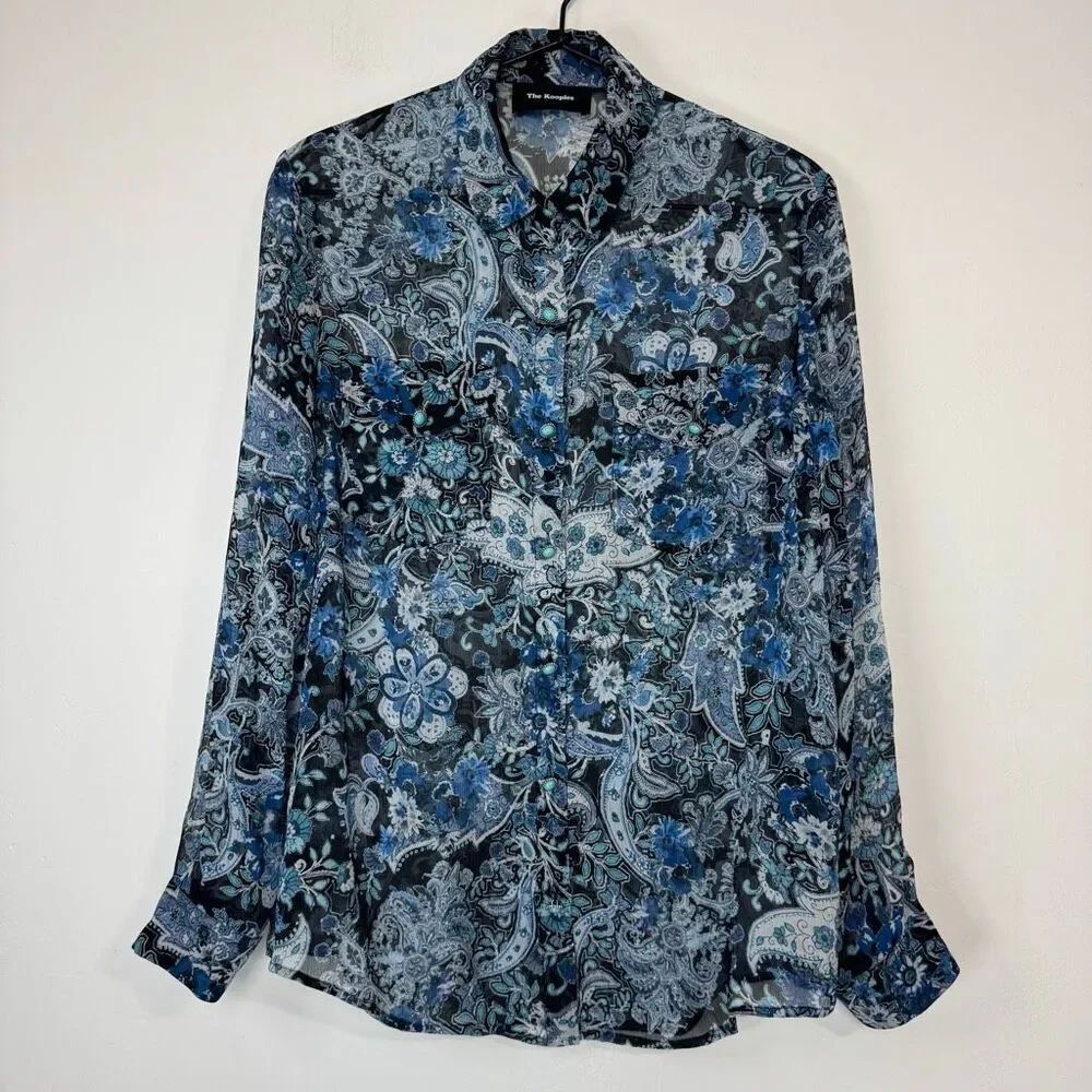 The Kooples Silk Chiffon Paisley Button Down Blouse M